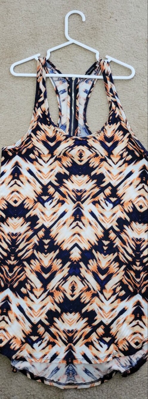 Dynamite- Women's Sleeveless Printed Tank Top - Navy & Orange